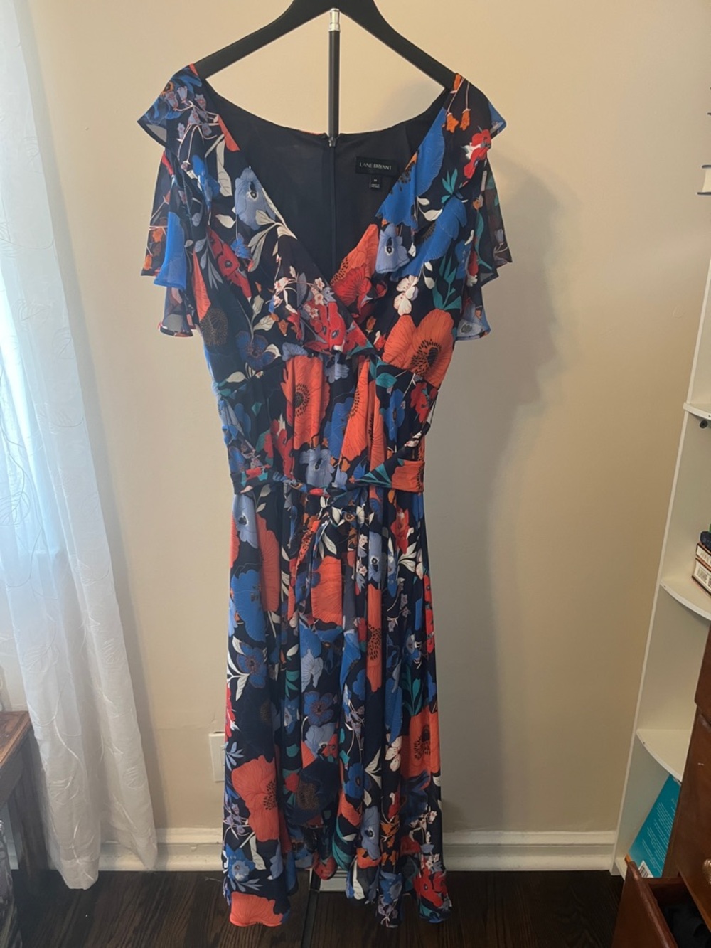 Lime Ricki Navy Floral Wrap Maxi Dress with Red & Blue Blooms, Lane Bryant 16